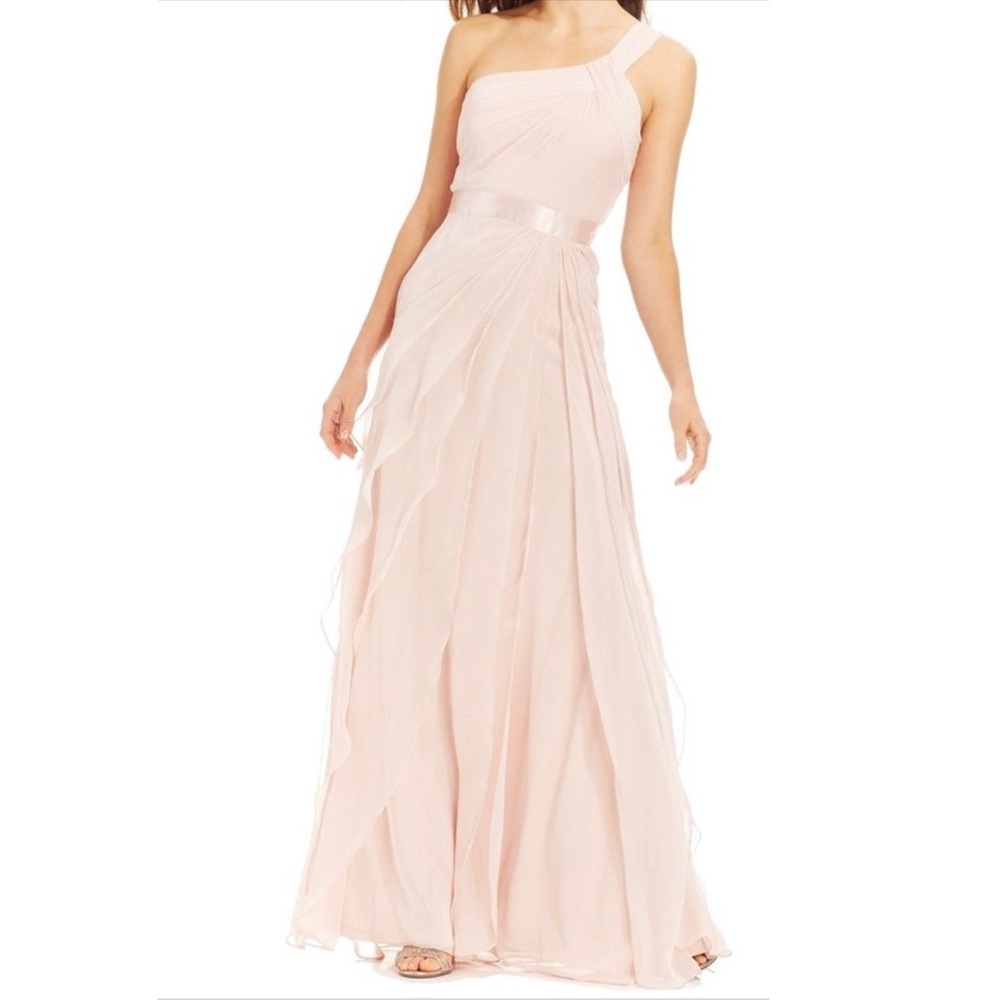 Blush One Shoulder Adrianna Papell Chiffon Gown